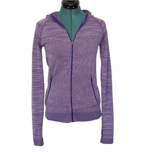 Title Nine Jacket Womens Small Purple Striped Hooded Full Zip Knit Active